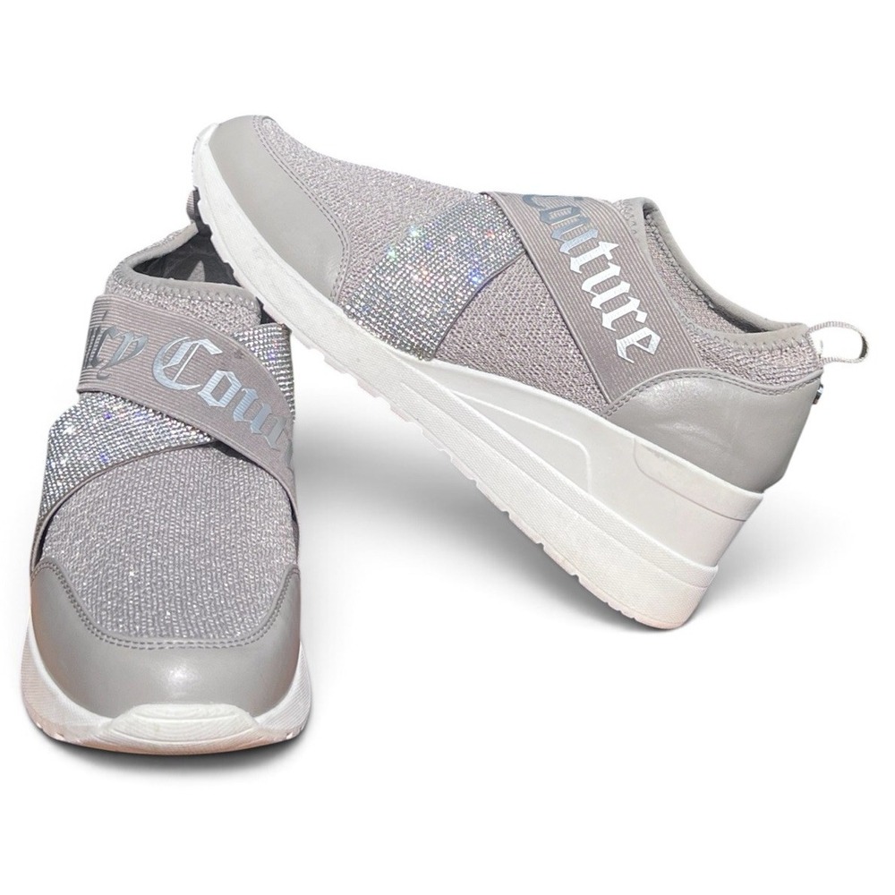 Juicy Couture Eviee Rhinestone Wedge Slip On Sneakers Taupe Metallic Womens 10